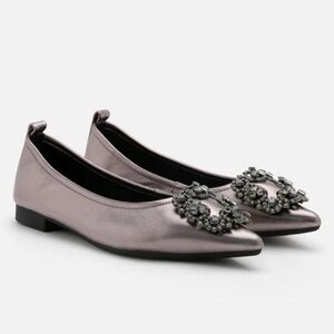 PAZZION Brigette Diamante Embellished Buckle Pointed Toe leather Flats Sz 7‎